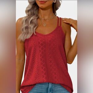 NWOT  Womens Tank Top Eyelet, Embroidery Spaghetti
Strap Scoop Neck Top